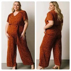 Baltic Born Dakota Jumpsuit in Rust Print Wide Leg Pant Women's Size Large